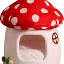 Mushroom Shape Cat House Cow Shape Cats Cave Bed Semi-Enclosed Cave-Style Warm Cat House Pet Nest for Cats Small Dogs (Onesize)