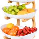3 Tier Fruit Bowl for Counter, Serving Trays for Party, Fruit Basket Plastic Serving Bowls with Bamboo Stand, Dessert Display Vegetable Storage, Snack, Nuts(White)