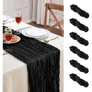 6 Pack Black Cheesecloth Table Runner 10FT Long Boho Gauze Table Runner Rustic Sheer Runner for Halloween Decoration Wedding Baby Shower Birthday Party Table Decor Home Easter Decorations