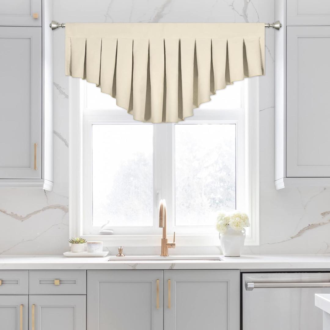 Blackout Valances for Windows Energy Efficient Rod Pocket Curtain Valance for Living Room Kitchen and Bedroom Beige (39 x 20 Inch, 1 Panel)