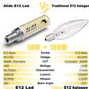 ALIDE E12 100W Dimmable Candelabra LED Light Bulbs Equivalent, Natural White 4000K,1000 Lumen C7 T6 Dimmable E12 10W LED Chandelier Bulbs for Ceiling Fan Pendant Salt Lamp,5 Pack