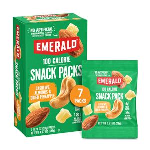 Emerald Nuts Cashews and Almonds with Dried Pineapple 7 Ct (1-Pack), 100-Calorie Individual Packs of Mixed Nut Blend and Dried Fruit
