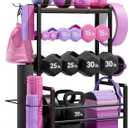 Gym Home Equipment Weight Rack  3Tier Workout Storage Stand for Dumbbells & Kettlebells, Medicine Ball Holder, Steel Organizer with Side Basket, Hooks