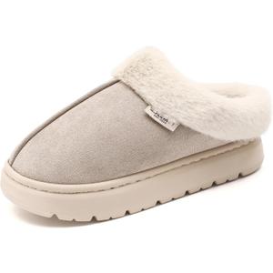 Yueerlu House Slippers For Woman Men, Womens slippers Platform EVA lightweight sole Warm Faux Fur Lined Suede Short Ankle Boots Memory Foam Fuzzy Slippers for Women Anti-Slip Boot Indoor Outdoor