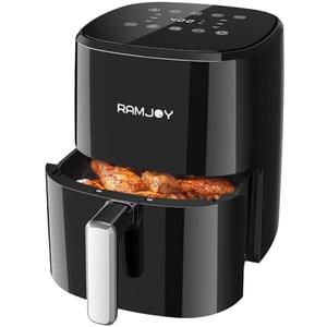 RAMJOY Air Fryer 3.8 Quarts for 1-2 people, 8-in-1 Functions, Air Fry, Roast, Bake, Broil, Preheat, Shake, Digital Small Air Fryer, Nonstick Dishwasher-Safe Basket, Compact Air Fryers, Black