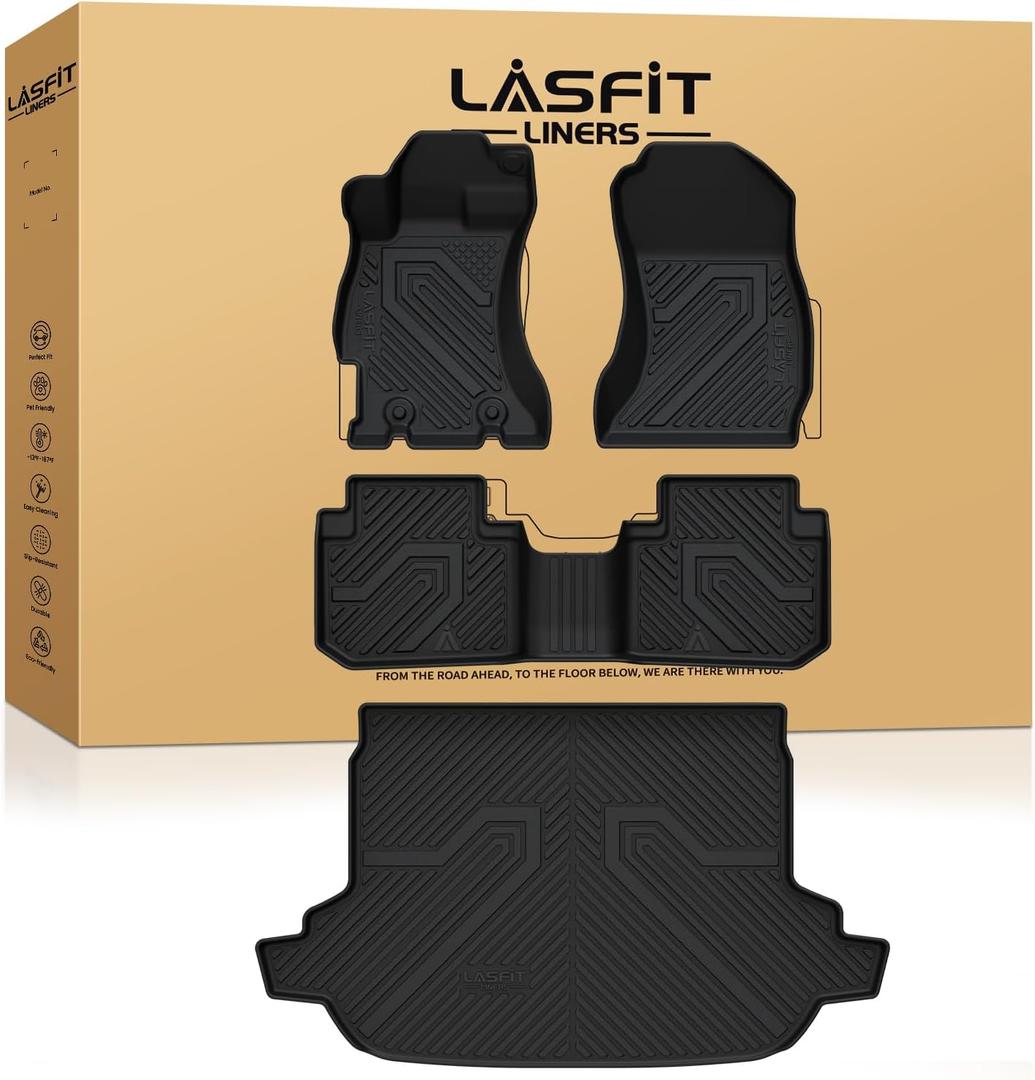 LASFIT Floor Mats & Cargo Mat for Subaru Forester 2018 2017 2016 2015 2014, All Weather TPE Custom Fit Easy Clean Durable No-Curling Car Accessories for Forester 2014-2018 Floor Mats & Trunk Liner