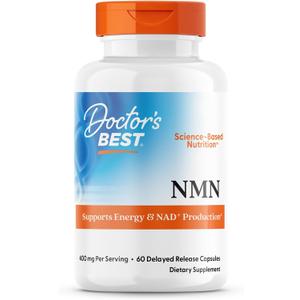 Doctor's Best NMN Supplement for Women & Men - Supports NAD+ Production & Cellular Energy, Beta Nicotinamide Mononucleotide, 200 mg per Capsule, Vegan, Non GMO - 60 Veg Caps