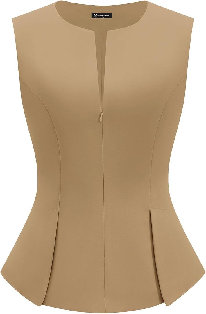 PRETTYGARDEN Women's 2026 Summer Vest Tops Business Casual Going Out Outfits Sleeveless Zip Up Dressy Tank Top Suit Waistcoat