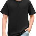 Haloumoning Boys T Shirts Kids Summer Crewneck Short Sleeve Tshirts Fashion Casual Tees 5-6 Years (Black)