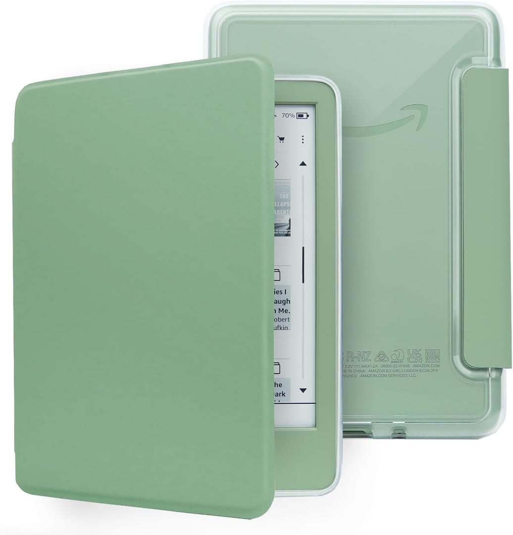 Case for 6" Kindle 11th Generation 2024/2022 Release, Light PU Leather Cover and Transparent Hard Back Shell, with Auto Sleep/Wake, Matcha Green