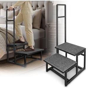 2-Step Stool with Handle for Elderly, Heavy Duty Non-Slip Step Stool for High Beds/Bathtub/Kitchen, Wide Anti-Slip Platform, Supports 450 lbs