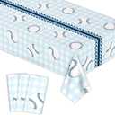 3 x 3pcs Baseball Tablecloths Blue Checkered Gingham Birthday Party Disposable Plastic Table Cloths Rectangle Waterproof for Baseball Sports Party Decorations 54"x108" (Blue Baseball, 54" x 108")