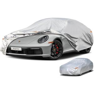 Kayme 6 Layers Car Cover Waterproof All Weather for Automobiles, Outdoor Full Cover Rain Sun UV Protection, Universal Fit for Porsche 911 996 997 991 992, Chevrolet Corvette, Acura NSX (178-185 inch) (Aluminum-Silver)