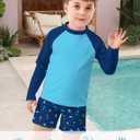 Boys Long Sleeve Rash Guard Swimsuit Kids 2-Pieces Bathing Suits Set (Blue), 4T