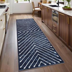 Runner Rug 2x6 Washable Hallway Runner Rug Non Slip Kitchen Geoemtric Throw Modern Stain Resistant Contemporary Carpet for Living Room Bedroom Entryway, Navy (2' x 6' (Runner))
