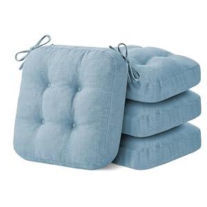 ASEAHK Chair Cushions for Dining Chairs, Dining Chair Cushions, Tufted Indoor Chair Pads with Ties & Non Slip Backing, Seat Cushions for Kitchen Chairs 16.5” x 16.5” x 3.5”, Set of 4, Light Blue, Set of 4, Light Blue