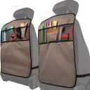 Lusso Gear Heavy Duty Kick Mats (2 Pk) - Back Seat Protector, Sag Proof, Waterproof, Car Back Seat Cover for Kids Who Make Big Messes, 3 Reinforced Storage Pockets, Premium Oxford Fabric (Gray) (3 Pockets)