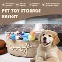 Sea Team Dog Toy Storage Basket with Handles, 16.5 x 11 x 7 Inches, 4.4 Gallons Large Cotton Rope Storage Bin, Shelf Basket, Organizer for Pet Chew Toys, Foods, Beige Woof