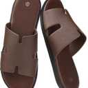 Summer Men Sandals for Leather, Comfortable Flats with Memory Foam Insole, Rubber Outsole Non-Slip Casual Fashion Slides (10, Coffee)
