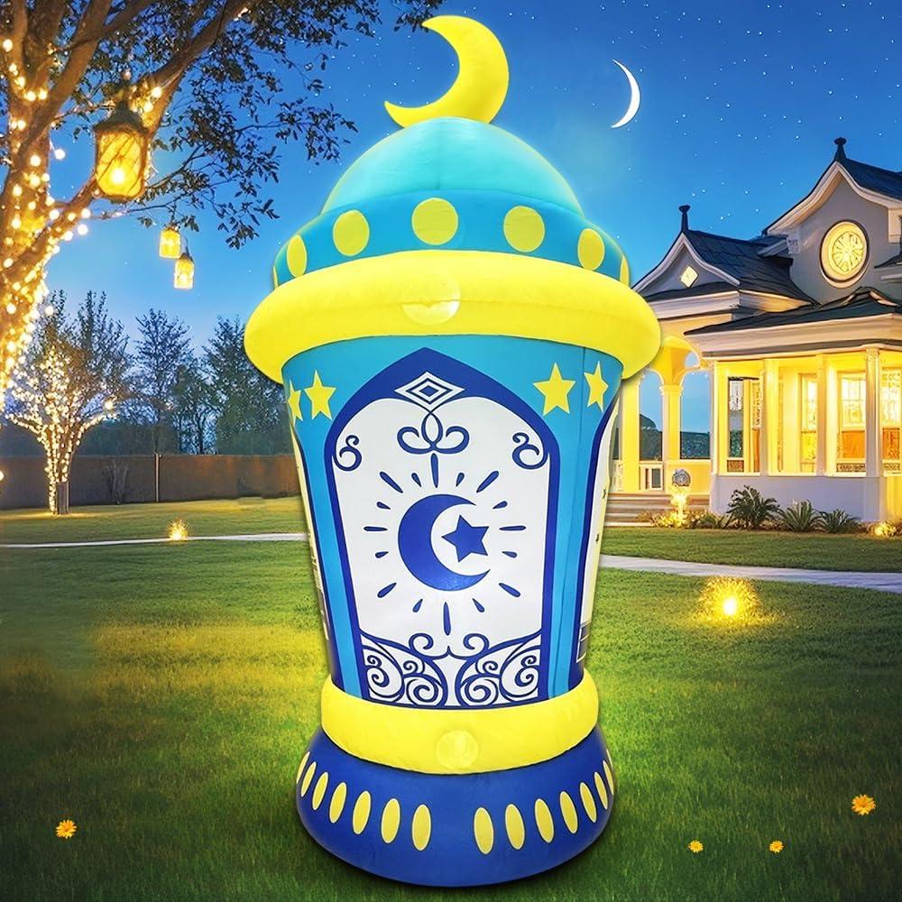 KOOY 5FT Inflatable Ramadan Lantern with Crescent Moon Blow Up Islamic Eid Decor Muslim Holiday Outdoor Decorations, LED Lighted Outdoor Ramadan Decor Yard Lawn Garden Home Party