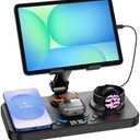 30W Tablet Wireless Charger for Samsung, Foldable Android Charging Station with Clock Display with 7-Color Light, Wireless Watch Charger for S25, Only Compatible Samsung Watch,Galaxy Buds3 Pro(Black