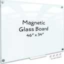 SCRIBBLEDO Glass Whiteboard 46 x 34 inch (4' x 3') Glass Dry Erase Board for Wall Frameless Large Office Wall Mount Frosted White Board for Work Home and School with Marker Tray Included