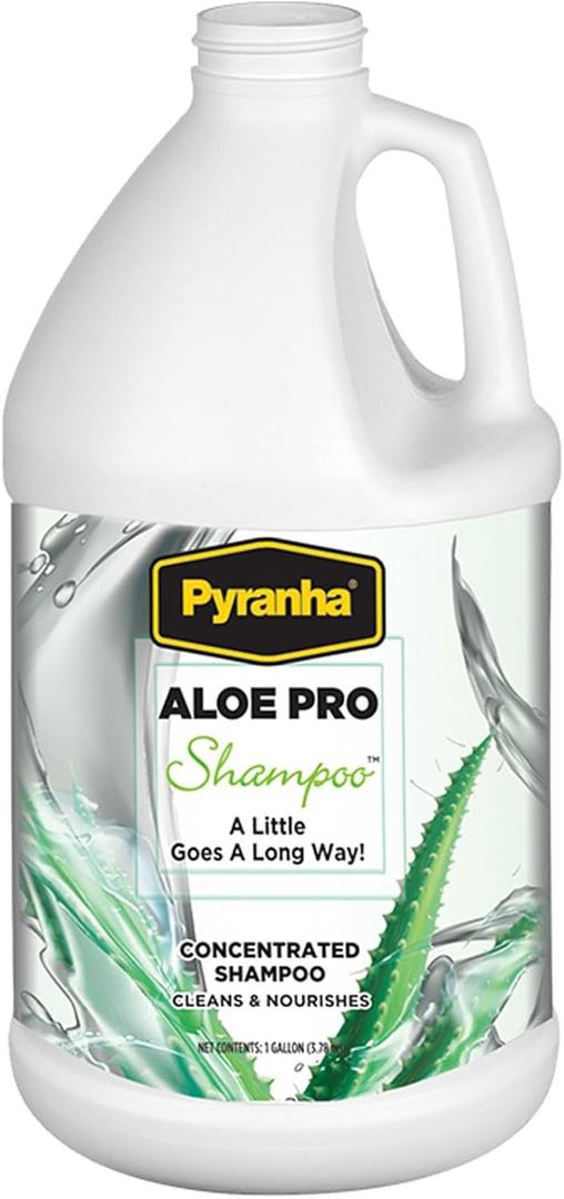 PYRANHA Aloe Pro Shampoo - Concentrated Equine / Multi-Species Grooming Shampoo with Vitamins A, D, E - Moisturizes, Cleanses, Adds Shine, One-Gallon Size PYRANHA Aloe Pro Shampoo - Concentrated Equine / Multi-Species Grooming Shampoo with Vitamins A, D, E - Moisturizes, Cleanses, Adds Shine, One-Gallon Size