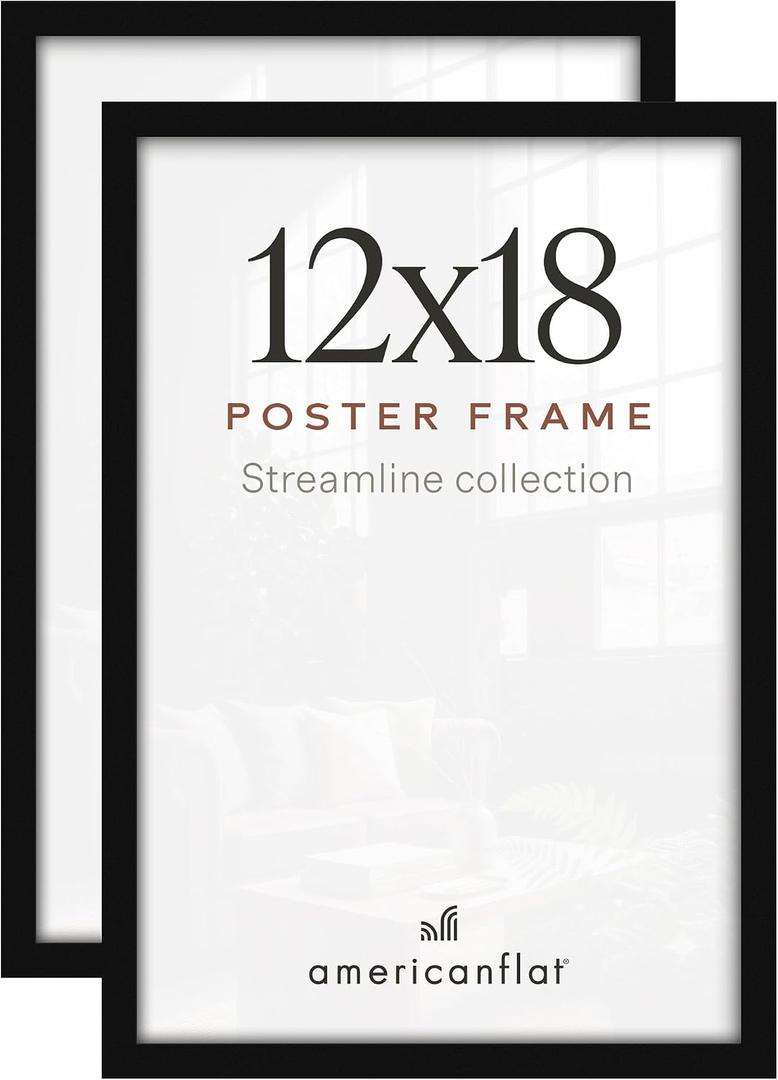 Americanflat 12x18 Poster Frame 2-Pack - Slim Molding - Black
