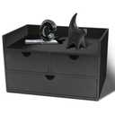 Charmewooden Desk Organizer with Drawers Countertop Drawer Organizer Drawers for Desk Top Home Office Workspace Bathroom Toiletries Supplies (black with shelf)