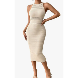 GORGLITTER Women's Sleeveless Sweater Dress Knit Fall Wedding Guest Dresses (Beige, L)