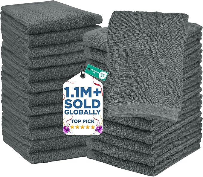 Wash Cloths for Showering [12x12] - 100% Cotton Washcloths Premium Quality Flannel Face Cloths for Bathroom, Highly Absorbent and Soft Feel Wash Clothes, Gray 7 Pack
