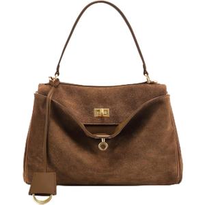 Genuine Leather Purse for Women: Suede Leather Tote Bag - Fashion Ladies Shoulder Handbag for Travel (Large)