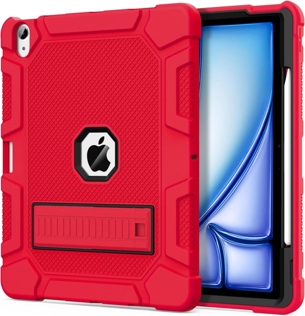 Azzsy Case for iPad Air 13 Inch (M4/M3/M2) 2026/2025/2024, [Built-in Pencil Holder] Heavy Duty Shockproof Rugged Protective Case for 13 inch iPad Air (2026/2025/2024 Version), Red