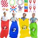 GOLDGE 28 Piece Outdoor Games Kit for Kids, Includes Potato Sack Race Bags, Bean Bag Toss, 3 Legged Race Bands, Egg Spoon Relay, for Easter & Birthday Parties