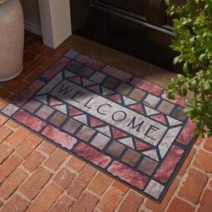 Welcome Mat Front Door Mat Indoor Outside Entrance, Absorbent Heavy Duty Doormat with Non Slip Backing Entryway Rug for Front Back Door, 24x36, Brick Print