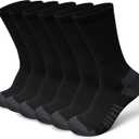 Cotton Crew Socks for Work Hiking, Thermal Warm Winter Boot Sock Cushioned Moisture Athletic Sports Running (6 Pairs) (Black)