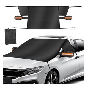 Car Windshield Ice Snow Cover with Magnetic Edges, Heavy Duty Oxford Fabric Windscreen Protector Cover with Side Mirror Covers, Winter Waterproof Frost Cover for Car Truck SUV RV (Orange)