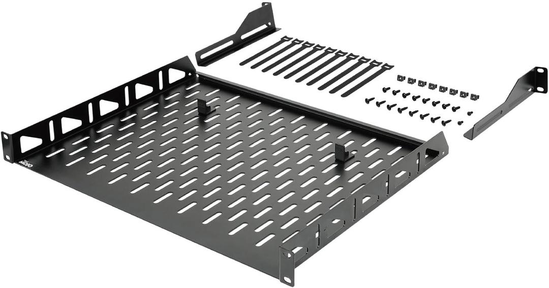 Tecmojo 1U Rack Shelf,19 inch Rack Shelf 14 inch Depth,Rack Mount Shelf with Anti-Slip Stops,Server Rack Shelf and Network Shelf for 19 in Equipments, 110lbs Capacity of Vented 1U Shelf,Black,No Lip