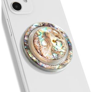 OnTheGrip Cute Natural Seashell Design Round Shape Collapsible Mobile Phone Grip Stand Holder for Smartphone Tablet Cell Phone Accessory (Leopard)