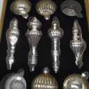 Mercury Glass Christmas Ornaments Silver Hanging Balls with Different Shapes for Xmas Tree Decor,Vintage Finials Luxury Christmas Decoration Hanging Bauble for Neutral Holiday Winter Wedding-Set Of 10