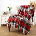 LALIFIT Plaid Throw Blanket with Fringes Green Red Christmas Home Decor Blankets Super Soft Cashmere Blanket for Couch Sofa Farmhouse Halloween etc 50" x 60" Inches (Xmas)