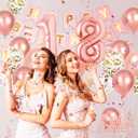 18th Birthday Decorations For Her, Rose Gold Happy Birthday Party Decorations With Number 18 Balloons Gold Confetti Helium Balloons Flag Banner Fringe Curtain Cake Topper For Girl Woman Party Decor
