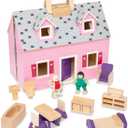 Melissa & Doug Fold & Go Wooden Dollhouse with 2 Dolls and 11 Pieces of Furniture - Portable Mini Doll House with Accessories and Toy Figures, Ages 3+
