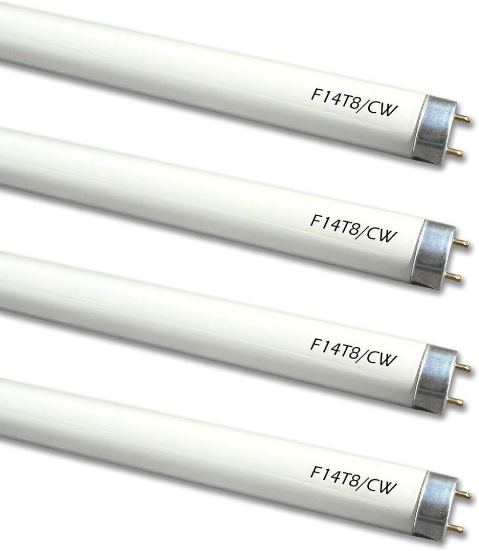 4 Pack F14T8/CW Fluorescent Light Bulb,T8 14 Watts 4100K Cool White T8 Linear Tube, G13 Medium Bi-Pin Base,14.75 inch Overll Length
