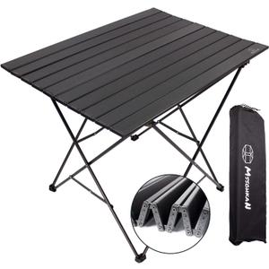 Camping Table Folding Portable Camp Side Table Aluminum Lightweight Carry Bag Beach Outdoor Hiking Picnics BBQ Cooking Dining Kitchen Black Large (Large 27'' x 18'')