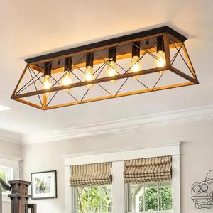 38” Farmhouse Large Flush Mount Ceiling Light Fixture with Walnut Finish