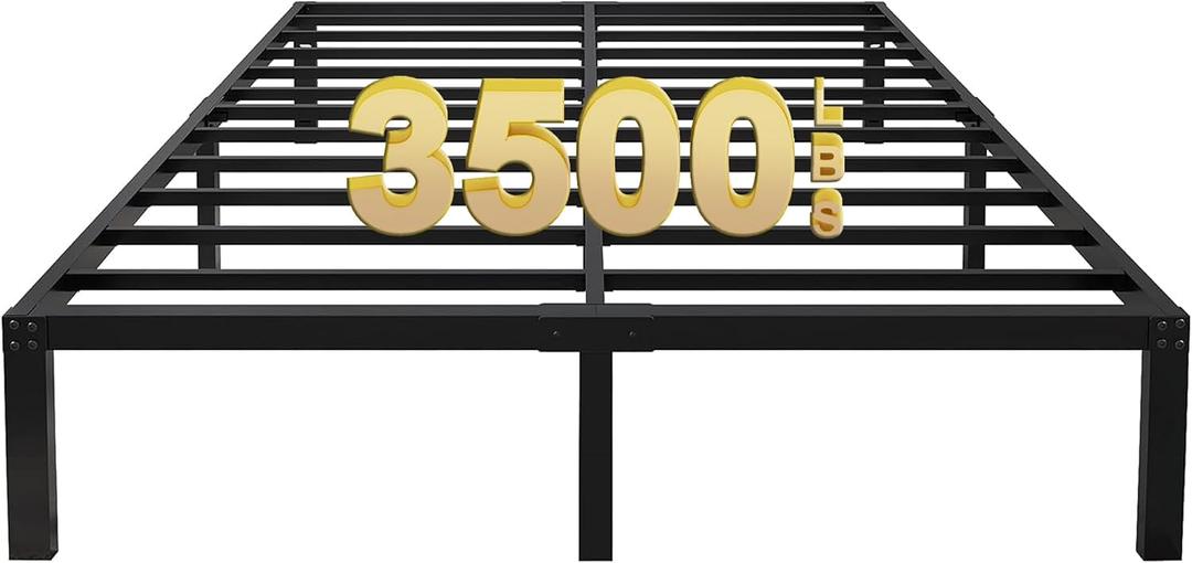 yookare 14 Inch Tall 3500lbs Heavy Duty Metal Bed Frame/with Storage/Mattress Foundation/Steel Slats Platform/Noise Free/No Box Spring Needed,Cal King