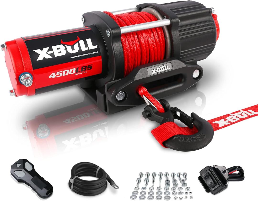 X-BULL 4500 lbs Winch 12V Electric Winch Kits with Fairlead, ATV/UTV Winch with Waterproof Synthetic Rope Winch with Wireless Remotes and Mounting Bracket