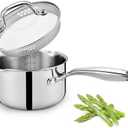 Cyrosa 3.5 Quart Stainless Steel Saucepan with Strainer Lid, Sauce Pot Sauce Pan for Stove Top, Two Side Spouts for Easy Pour, Dishwasher Safe
