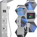 Stainless Steel Shower Panel Tower System with LED lights(No battery need), Hydroelectric LED Rainfall Shower Tower System with 6 Pcs Body Jets, Brushed Nickel